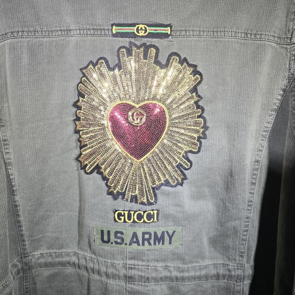 Military jacket size xl, designer inspired patchwork jacket, womens - Picture 10 of 11